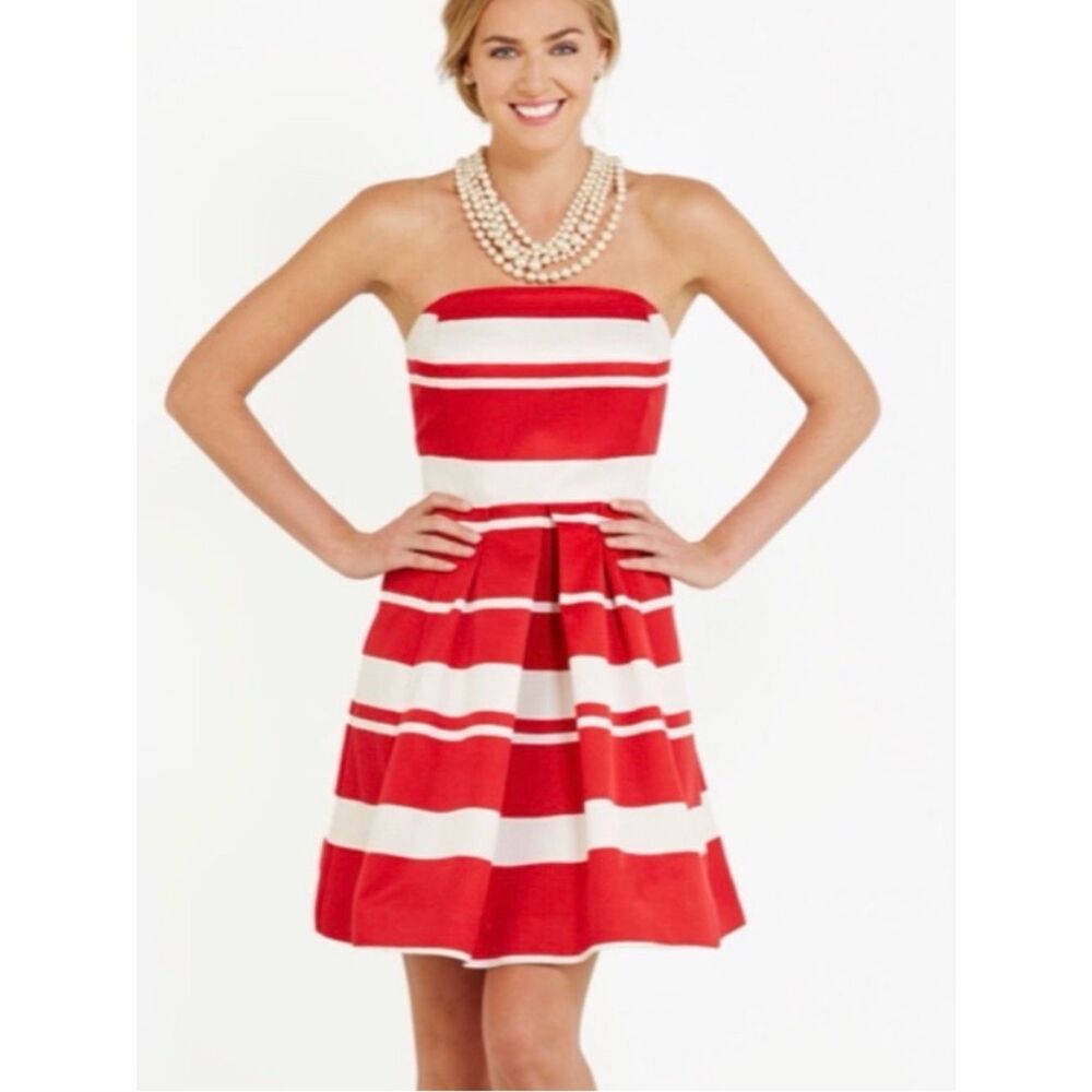Vineyard Vines Maritime Strapless Dress Red & White Striped 6